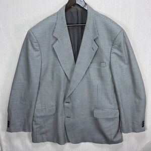 Oscar De La Renta 52R Mens Gingham Check Blazer Sport Coat Jacket Blue Tan Light